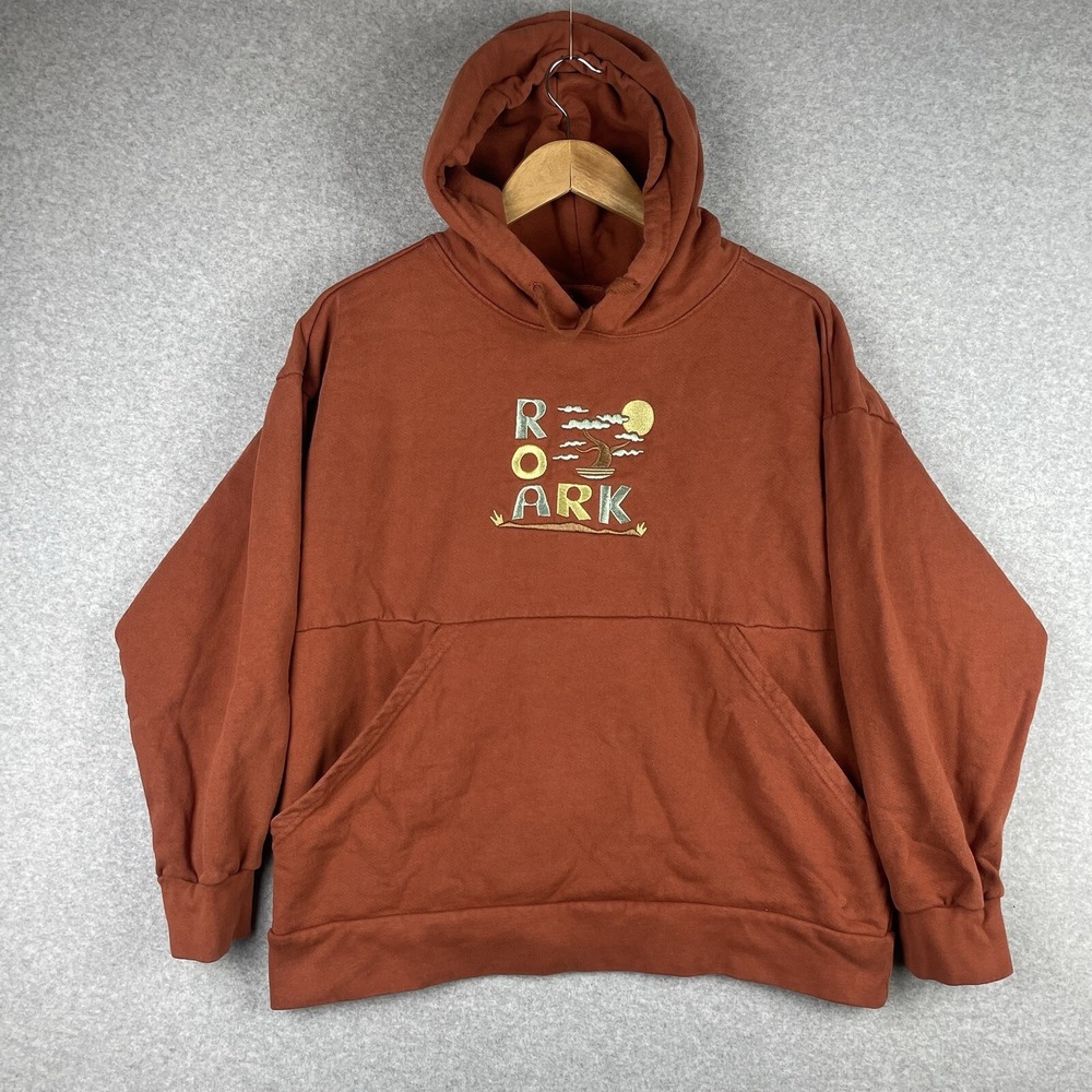 Roark Hoodie Mens Small Brown Embroidered Pullover Heavyweight Nautical Whale